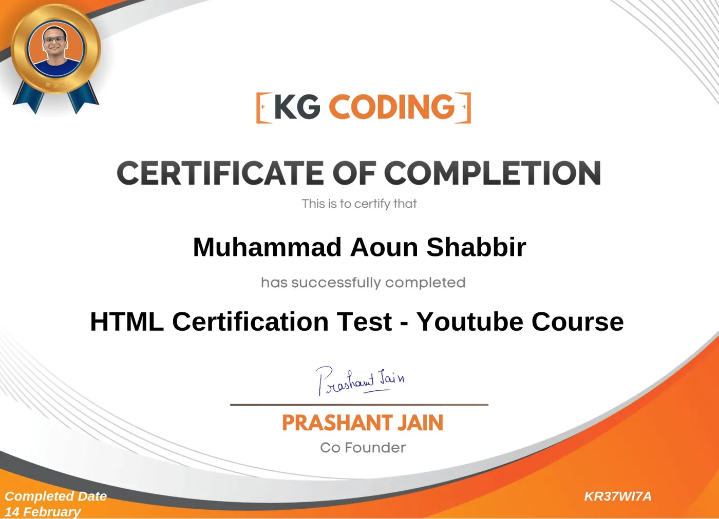 JavaScript & Full Stack Development - certificate earned by Muhammad Aoun Shabbir