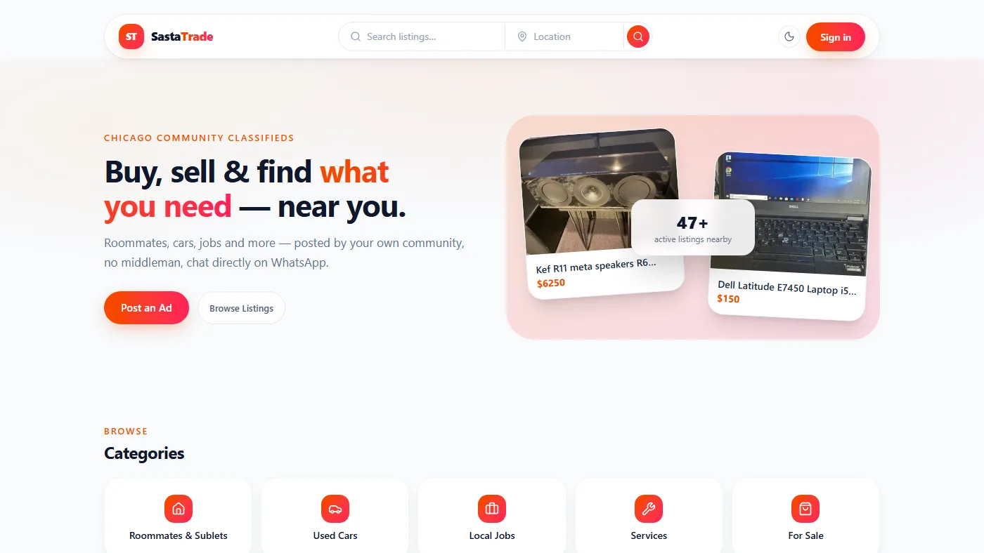 SastaTrade - Chicago Community Classifieds Marketplace — screenshot